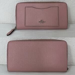 Coach Pink Saffiano Leather accordion Wallet, zip around, preppy, classic